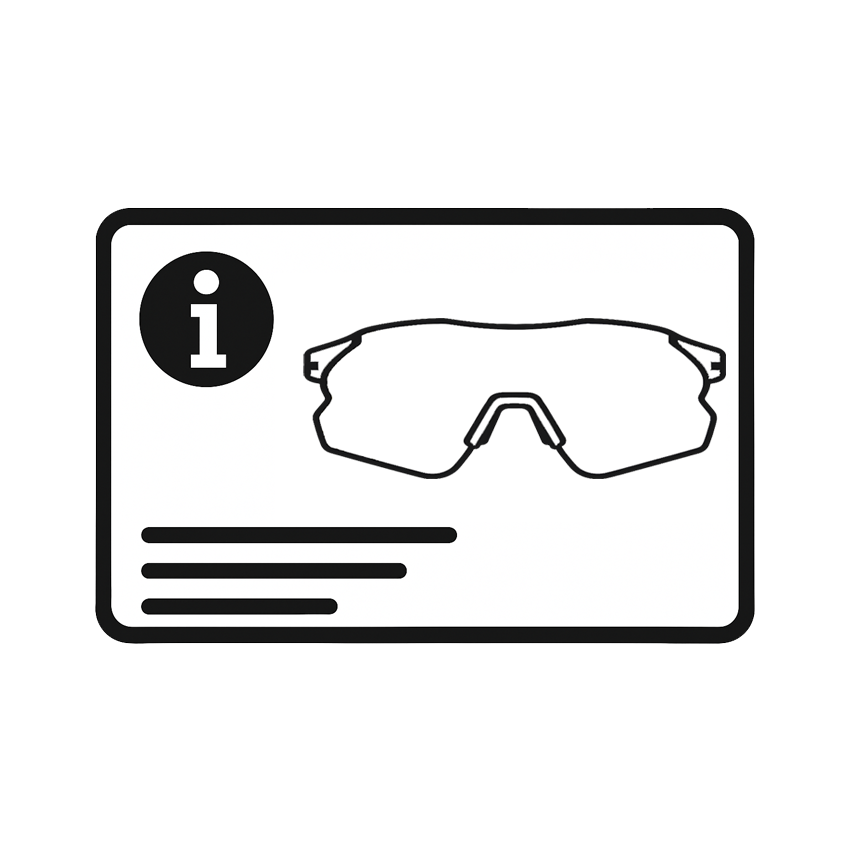 Sunglasses care card icon with info symbol and sport sunglasses outline