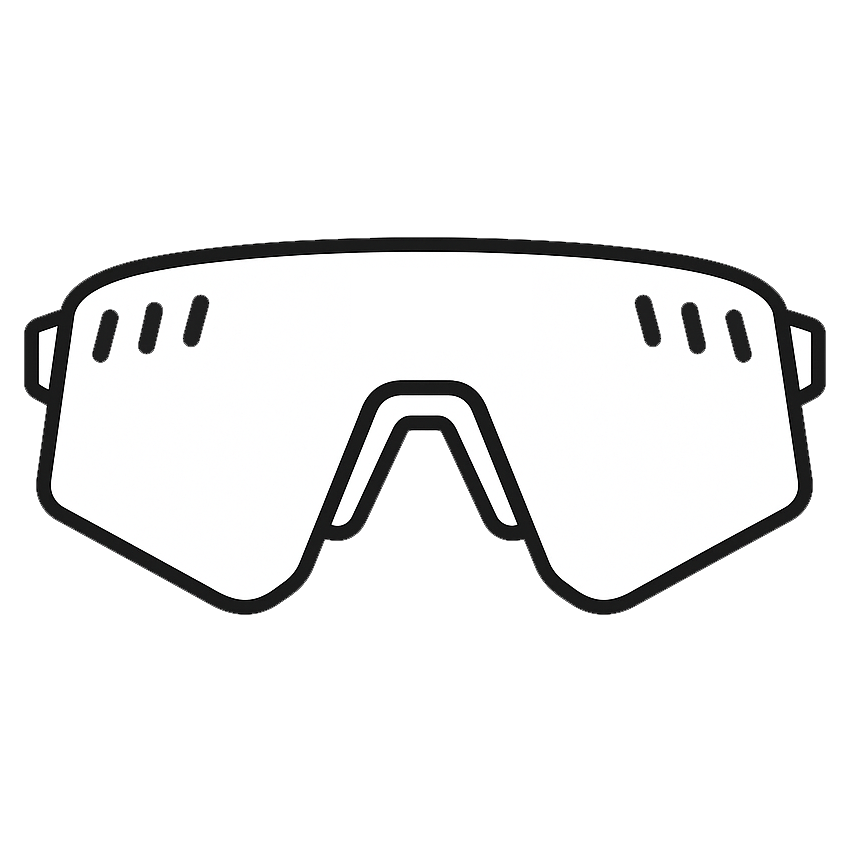Bold outline icon of wraparound sport sunglasses with wide lenses, ideal for UV protection.